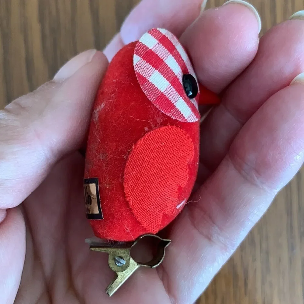 Vtg‎ Wolin Japan red velvet owl clip ornament